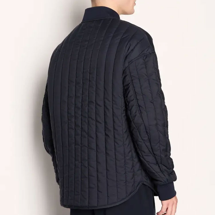 Shop ARMANI EXCHANGE  Navy Blue Logo Patch Baseball Collar Cotton Jacket FW23. 6RZB11-ZNUQZ-1510