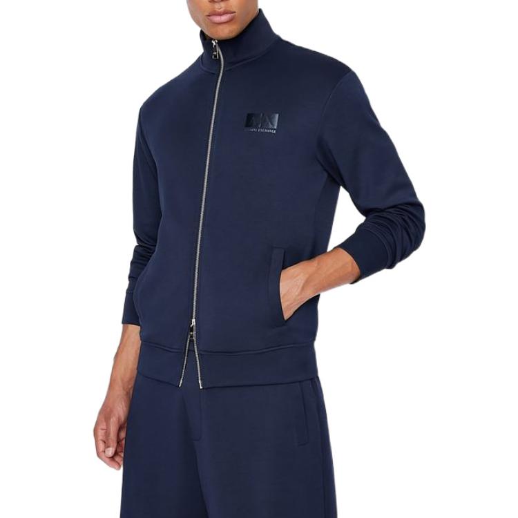 Shop 阿玛尼AX 海军蓝印花标志拉链卫衣 SS22. 3LZMHD-ZJZDZ-15BA