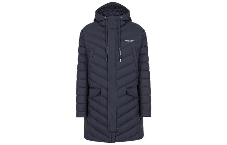 ARMANI EXCHANGE  Navy Hooded Long Down Jacket Coat with Zipper. 8NZL20-ZNW3Z-1583