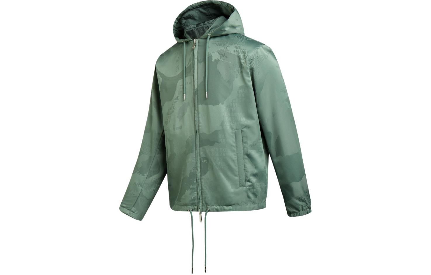 Shop 阿玛尼AX 双面绿色字母印花拉链连帽外套 SS24. 3DZBL5-ZN3HZ-5812