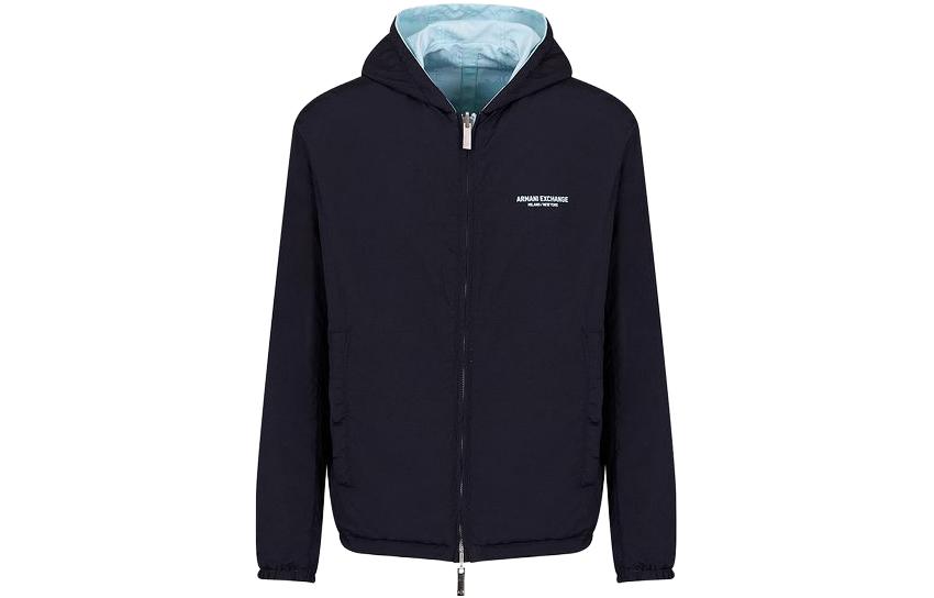 Lookbook 阿玛尼AX双面字母印花拉链连帽外套淡蓝色 3DZBL5-ZN3HZ-155JN
