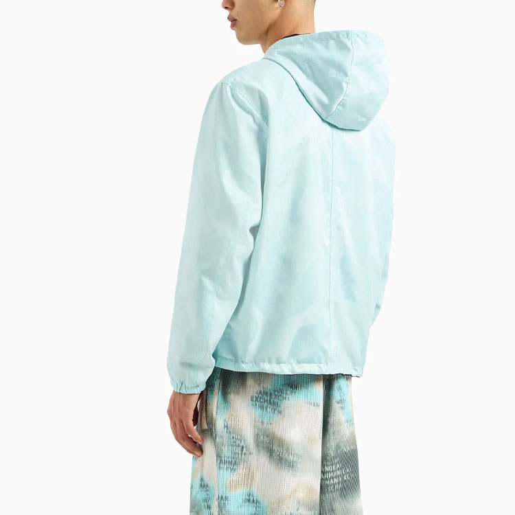 Sizing 阿玛尼AX双面字母印花拉链连帽外套淡蓝色 3DZBL5-ZN3HZ-155JN