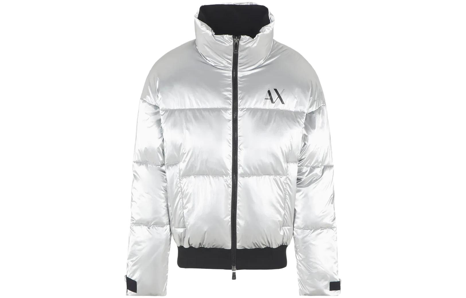 ARMANI EXCHANGE  Silver High-Neck Zip Cotton Jacket with Letter Print 6RZB45-ZNPTZ-11987