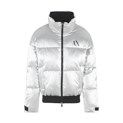 ARMANI EXCHANGE Silver High-Neck Zip Cotton Jacket with Letter Print 6RZB45-ZNPTZ-11987