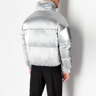 ARMANI EXCHANGE 銀色高領拉鏈棉質外套 字母印花 6RZB45-ZNPTZ-11987 Shop ARMANI EXCHANGE 銀色高領拉鏈棉質外套 字母印花 6RZB45-ZNPTZ-11987