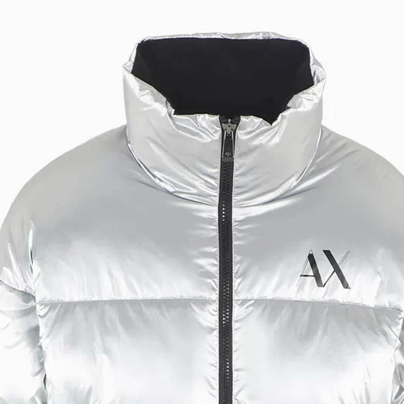 Sizing ARMANI EXCHANGE 銀色高領拉鏈棉質外套 字母印花 6RZB45-ZNPTZ-11987