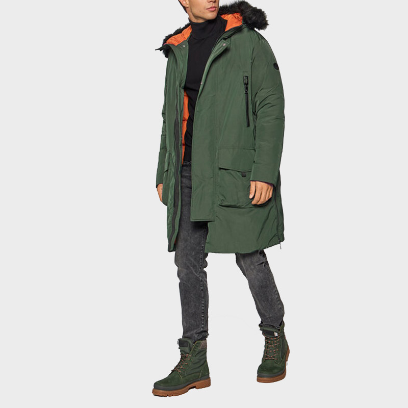 Shop 아르마니 익스체인지 솔리드 롱 후드 코튼 재킷 딥 포레스트 그린. 6KZL48-ZNITZ-1863