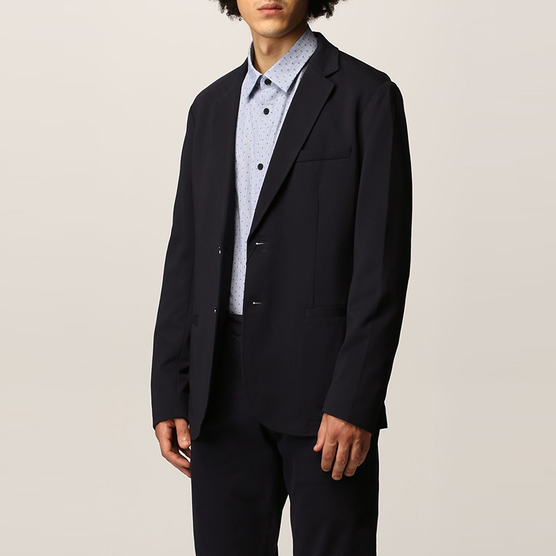 Shop アルマーニエクスチェンジ ソリッドシングルブレスト ネイビーブルーブレザー 8NZG77-ZJ6JZ-1510