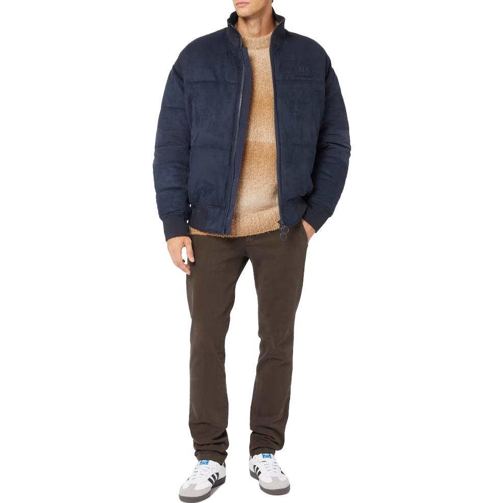 Shop 아르마니 익스체인지 솔리드 지퍼 스탠드 칼라 자켓 - 네이비 블루 6RZB32-ZE1AZ-1510