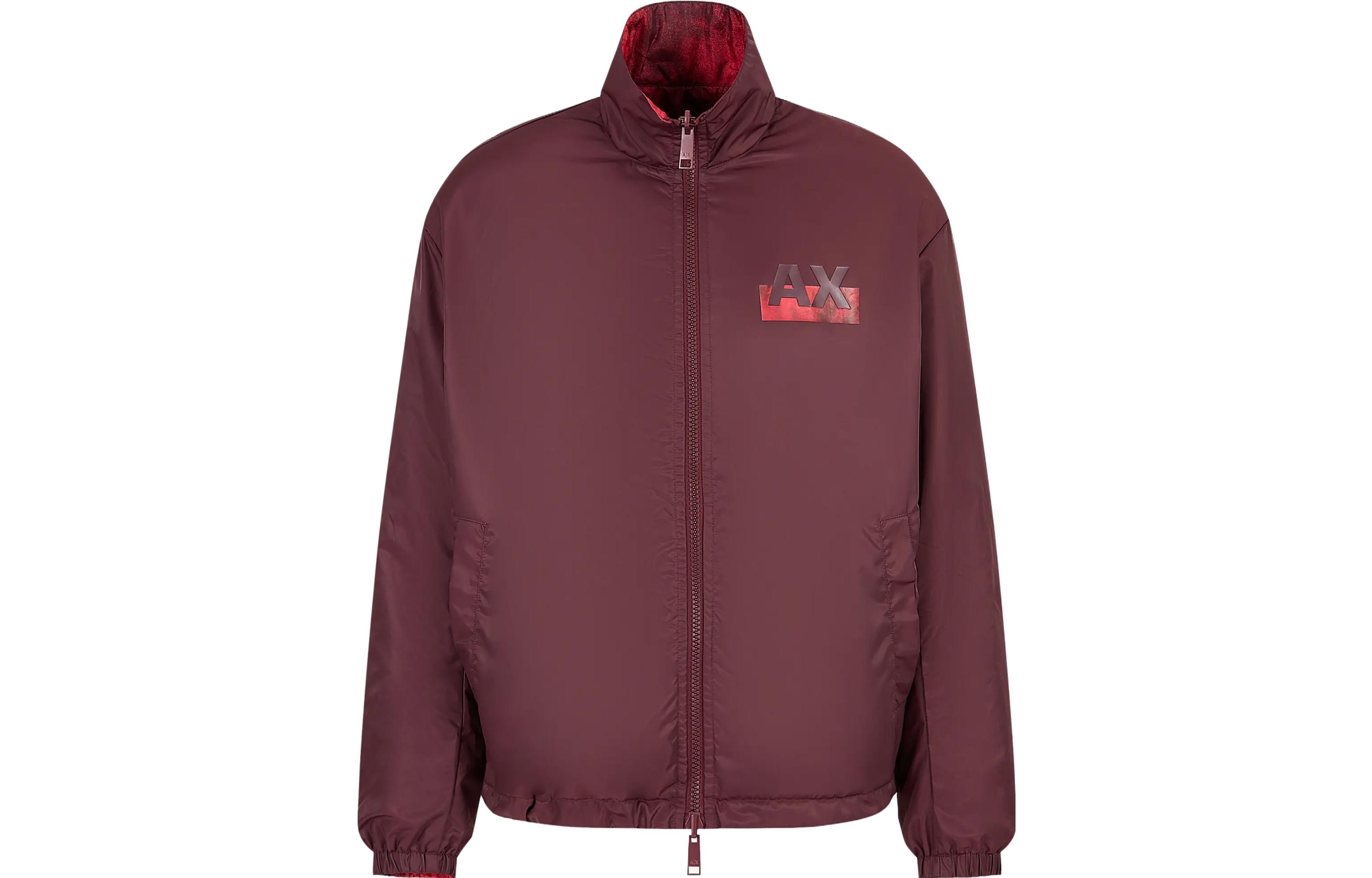 Lookbook 아르마니 익스체인지 마룬 컬러 스프레이 프린트 지퍼 코튼 자켓. 6RZB30-ZNKRZ-44AF