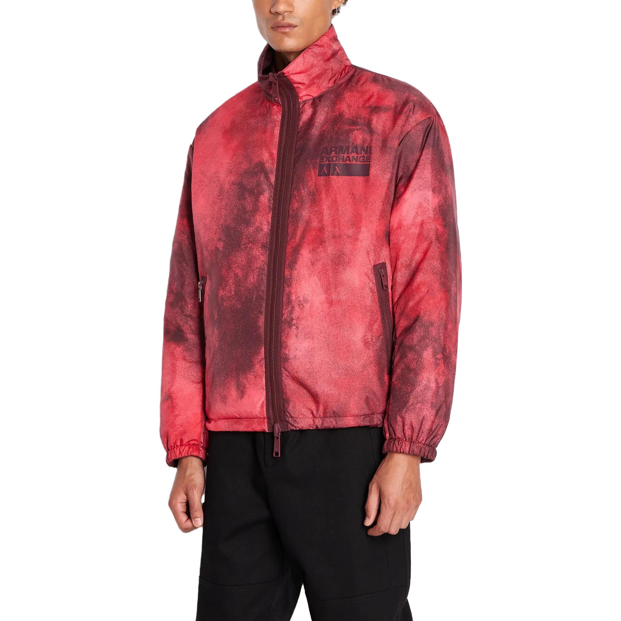 Shop 아르마니 익스체인지 마룬 컬러 스프레이 프린트 지퍼 코튼 자켓. 6RZB30-ZNKRZ-44AF