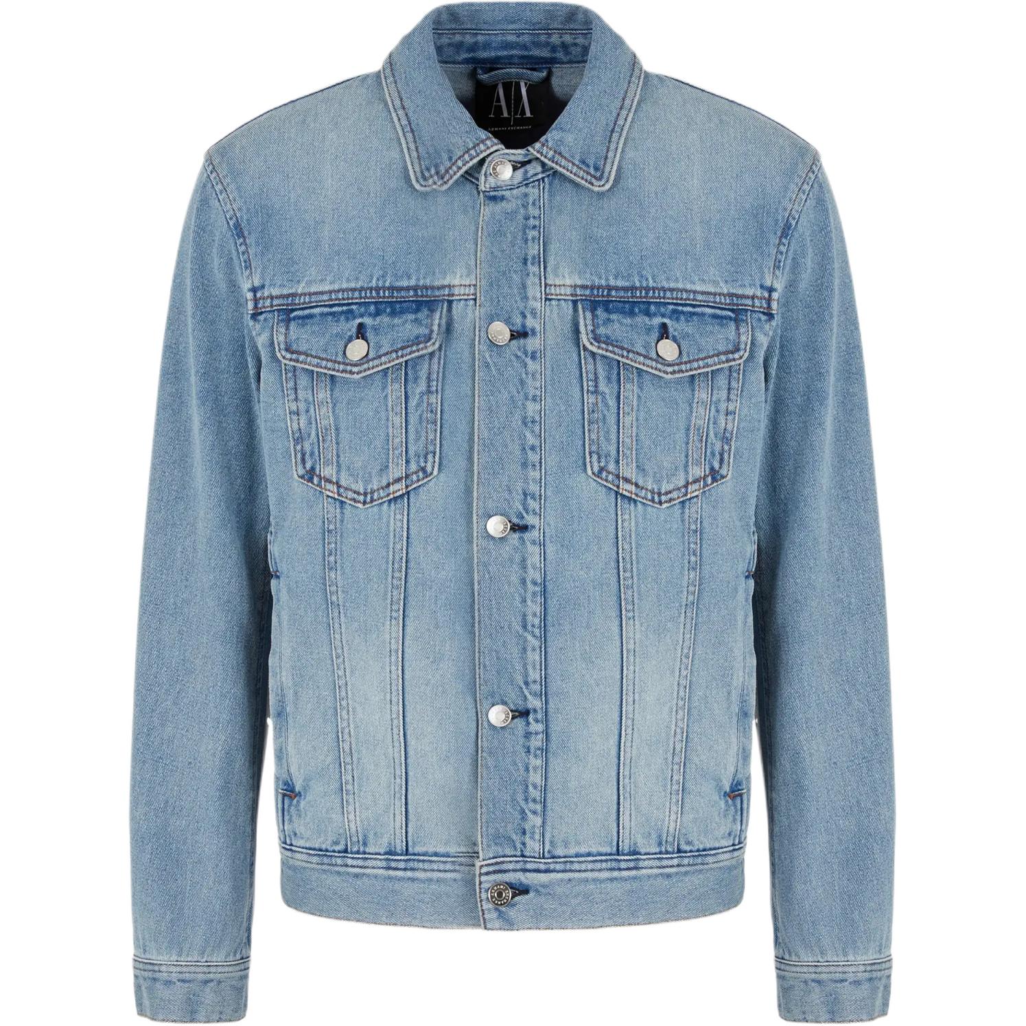 ARMANI EXCHANGE  Washed Denim Short Jacket Long Sleeve Indigo SS24. 8NZBP4-Z2P1Z-1500