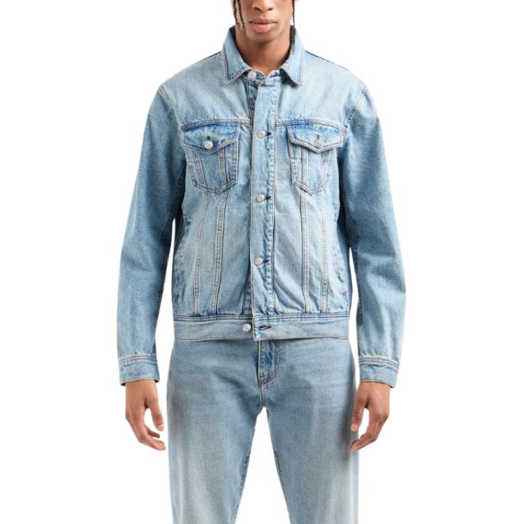 Lookbook 阿玛尼AX 水洗牛仔长袖短夹克 靛蓝色 SS24. 8NZBP4-Z2P1Z-1500