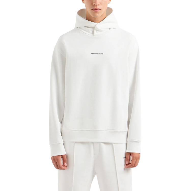 Lookbook ARMANI EXCHANGE  White Hoodie FW24 with Logo and Lettering Design. 6DZMLJ-ZJ4XZ-1116