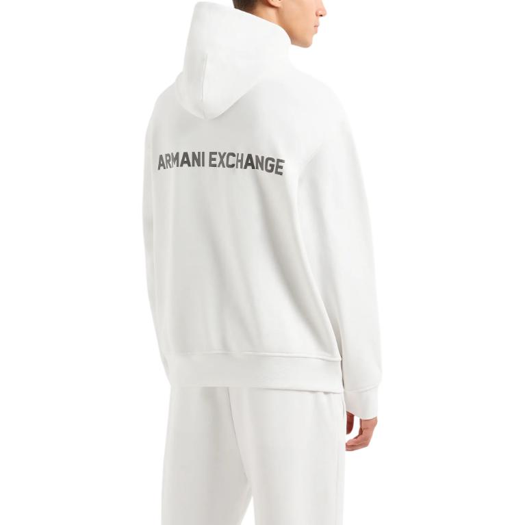 Shop ARMANI EXCHANGE  White Hoodie FW24 with Logo and Lettering Design. 6DZMLJ-ZJ4XZ-1116