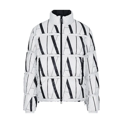 Armani Exchange White Logo Printed Zip-Up Puffer Jacket FW22. 8NZBP8-ZNULZ-21BE