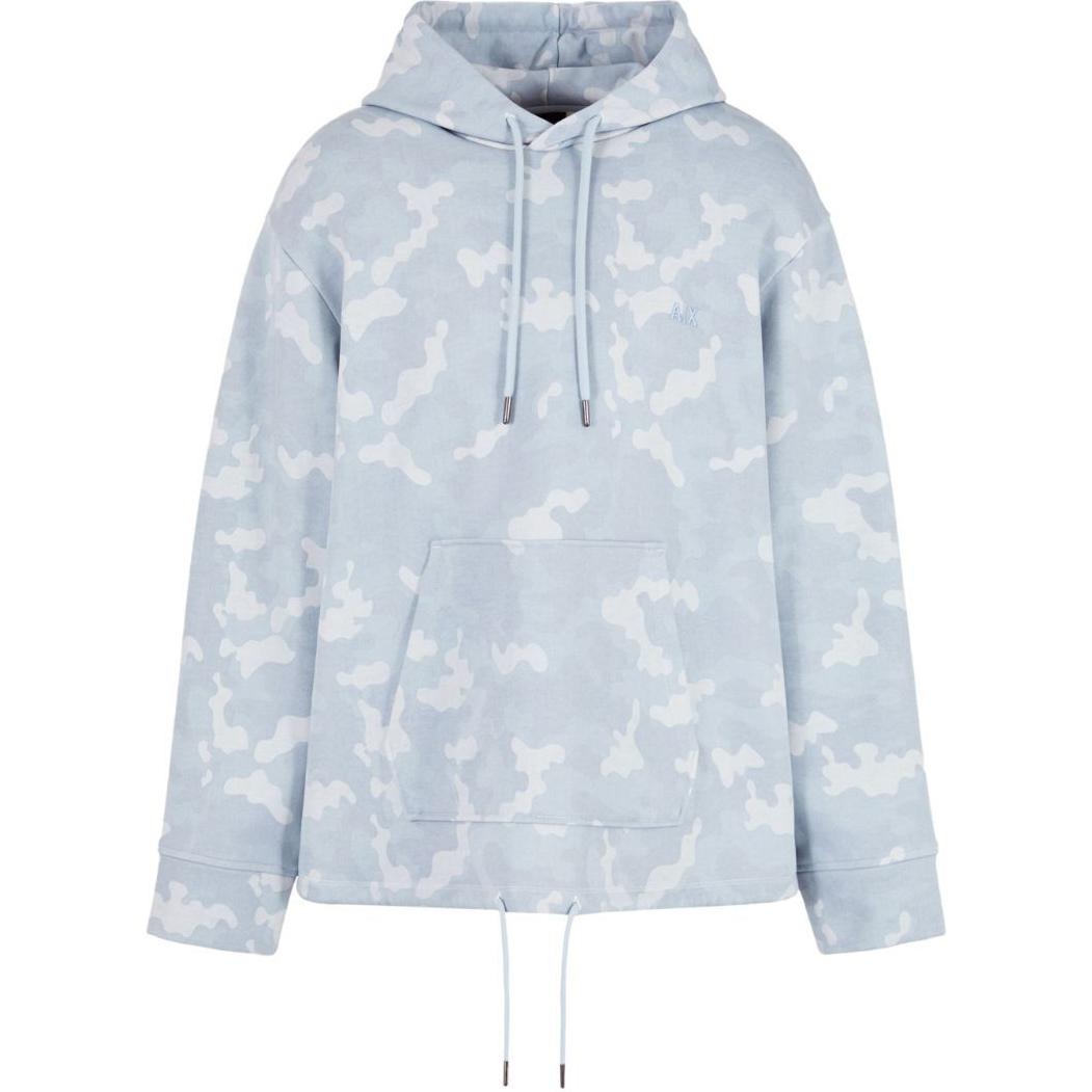 Armani Exchange AE Camo Print Hoodie Blue Long Sleeve Sweater 3DZMEH-ZJ4XZ-BLUE