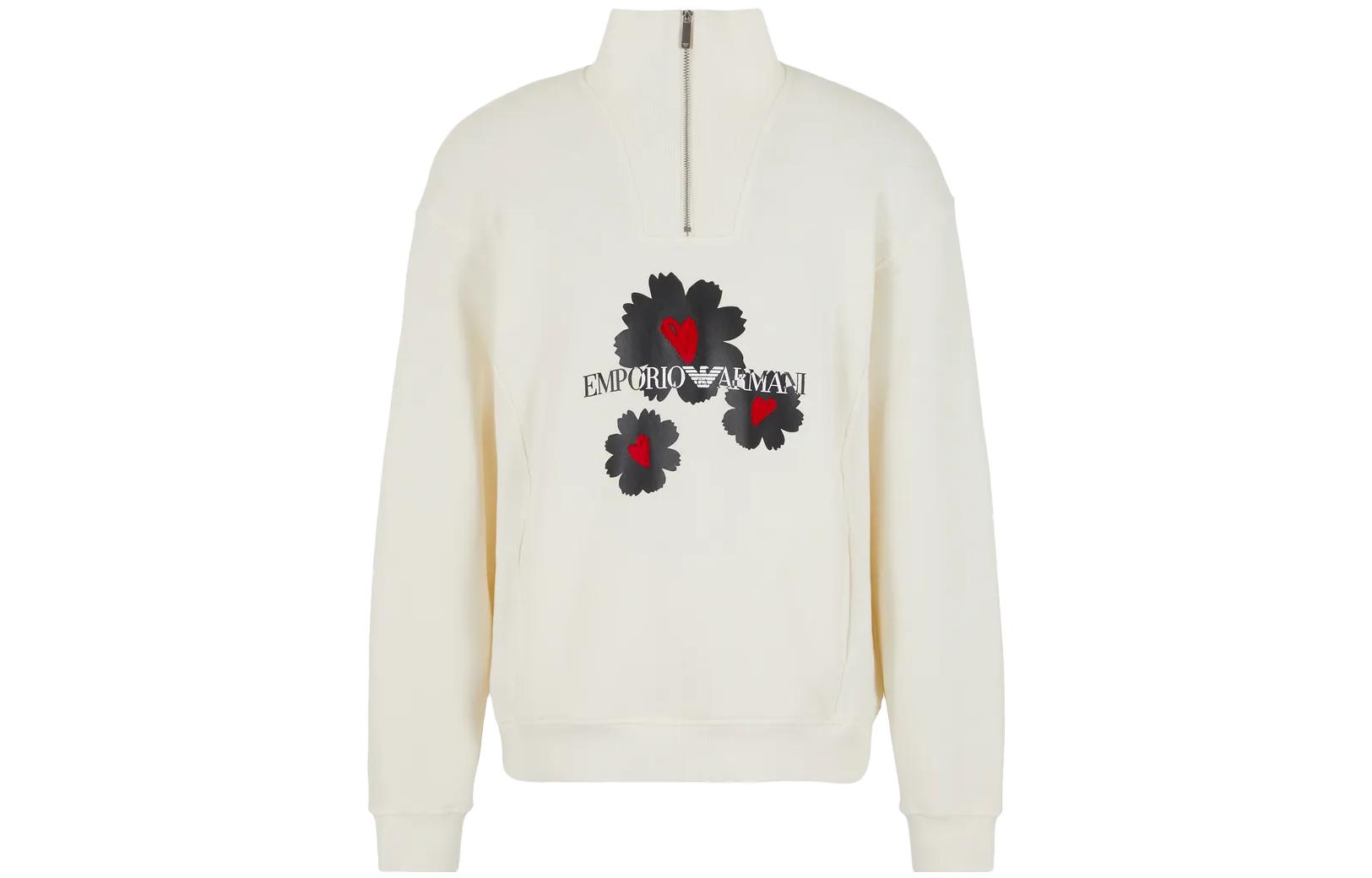 Armani Exchange AE Floral Logo Half-Zip Sweatshirt White - Long Sleeve 3D1M8Q-1J7DZ-10132