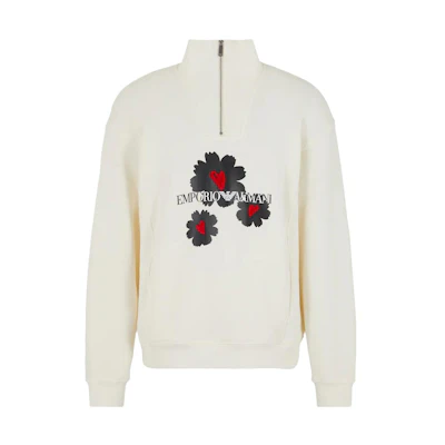 Armani Exchange AE Floral Logo Half-Zip Sweatshirt White - Long Sleeve 3D1M8Q-1J7DZ-10132