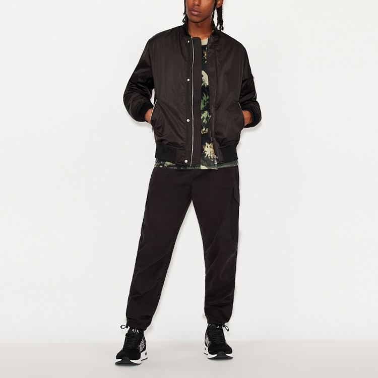 Purchase ARMANI EXCHANGE AE FW21 Black Zipper Long Sleeve Cotton Jacket. 6KZB14-ZNIVZ-1200