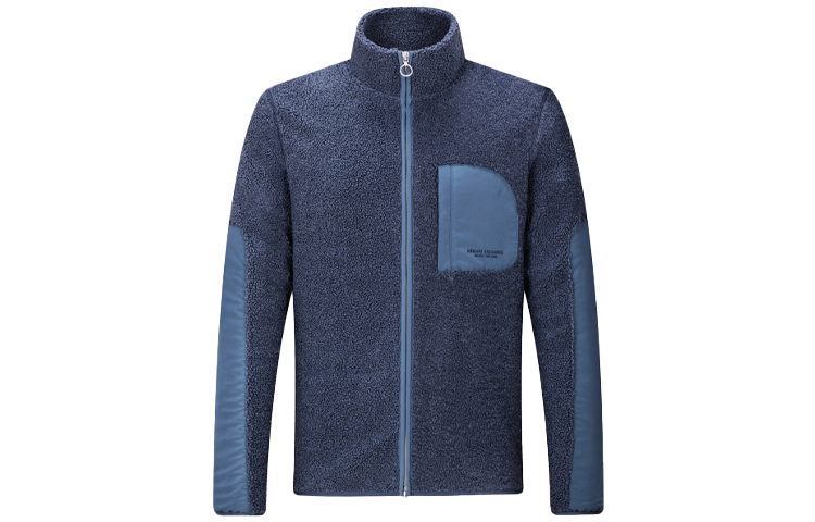 Armani Exchange AE FW21 Blue Fleece Jacket with Contrast Trim Zipper 6KZMLE-ZJKSZ-15AQ