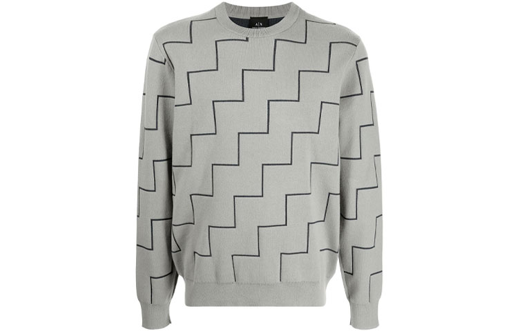Armani Exchange AE FW21 Chevron Knit Sweatshirt Men’s Grey 6KZM1E-ZM1DZ-29AA