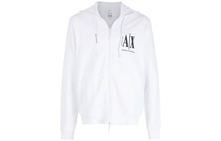 Armani Exchange AE FW21 Logo Embroidered Zip-Up Jacket White Sweatshirt 8NZMPP-ZJ1ZZ-1100
