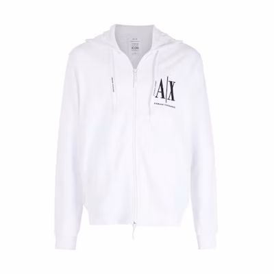 Armani Exchange AE FW21 Logo Embroidered Zip-Up Jacket White Sweatshirt 8NZMPP-ZJ1ZZ-1100