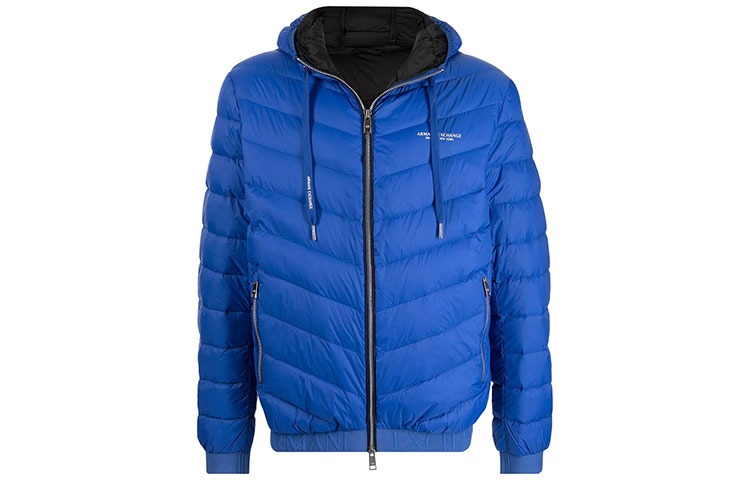 Order 아르마니 익스체인지 AE FW21 로고 퍼퍼 다운 재킷 남성 블루 후드. 8NZB53-ZNW3Z-85AE