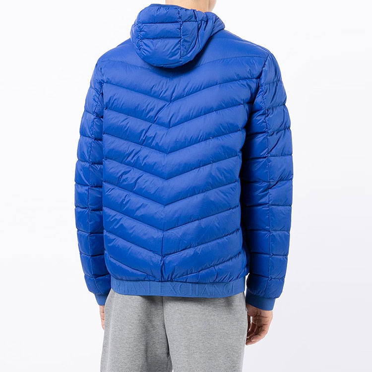 Shop 아르마니 익스체인지 AE FW21 로고 퍼퍼 다운 재킷 남성 블루 후드. 8NZB53-ZNW3Z-85AE