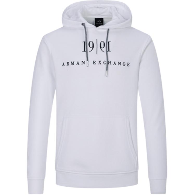 Armani Exchange AE FW21 White Hoodie with Letter Print and Drawstring 6KZMFM-ZJ6HZ-1100