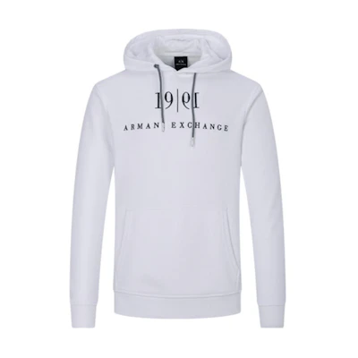 Armani Exchange AE FW21 White Hoodie with Letter Print and Drawstring 6KZMFM-ZJ6HZ-1100