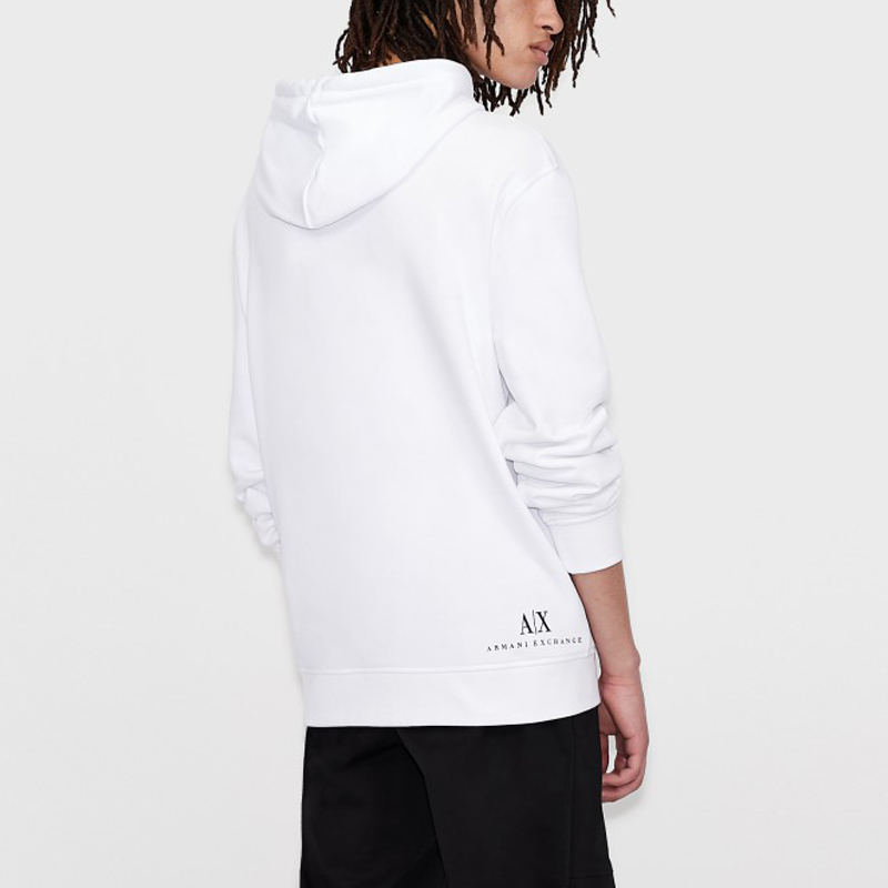 Shop Armani Exchange AE FW21 白色連帽衫 字母印花設計 抽繩 6KZMFM-ZJ6HZ-1100