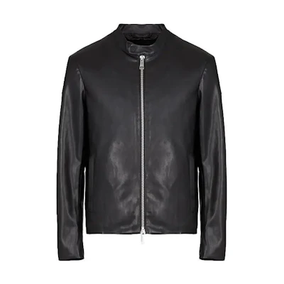 ARMANI EXCHANGE AE FW22 Black Leather Jacket Zip-Up Plain Design 8NZB08-ZNAAZ-1200