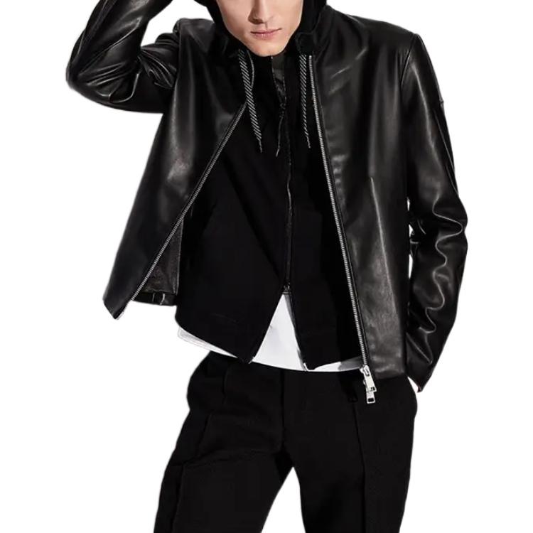 Purchase 아르마니 익스체인지 AE FW22 블랙 레더 자켓 심플 지퍼 업 디자인 8NZB08-ZNAAZ-1200