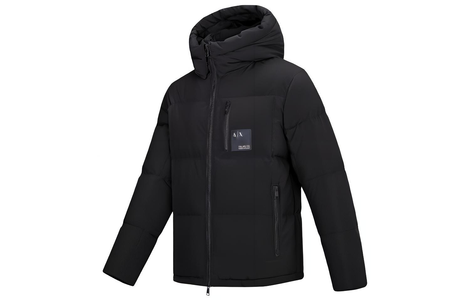 Shop ARMANI EXCHANGE AE FW22  Black Logo Print Hooded Puffer Jacket. 6LZB12-ZNICZ-1200