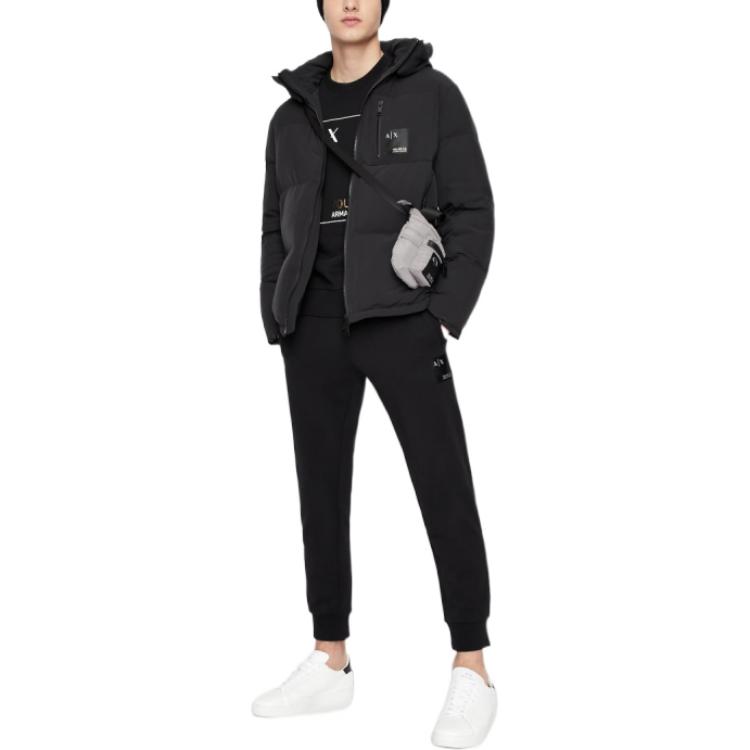 Purchase ARMANI EXCHANGE AE FW22  Black Logo Print Hooded Puffer Jacket. 6LZB12-ZNICZ-1200
