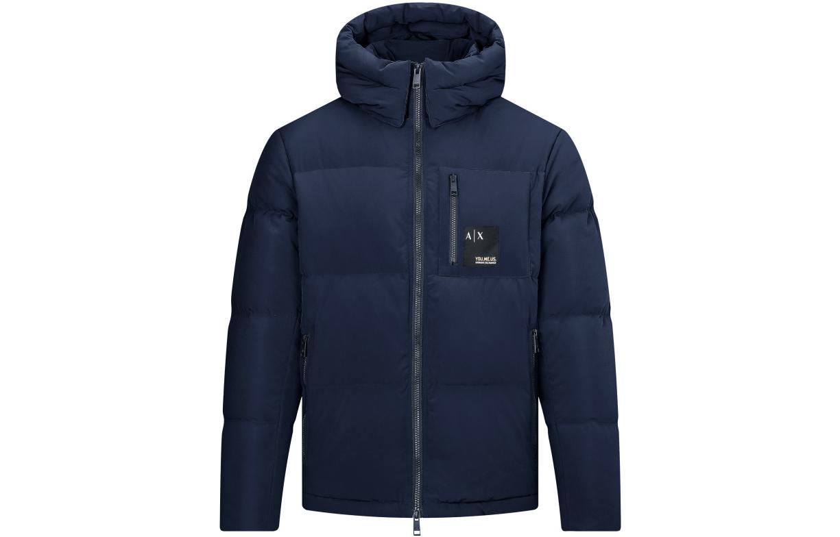 Order ARMANI EXCHANGE AE FW22  Navy Blue Logo Hooded Puffer Jacket. 6LZB12-ZNICZ-1510