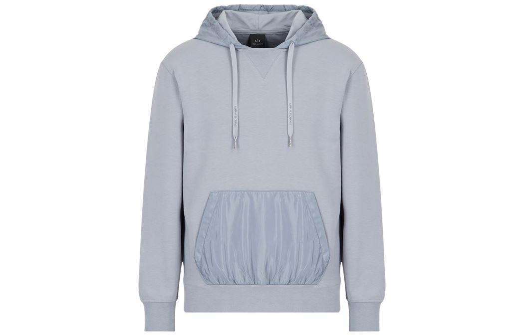 Armani Exchange AE FW22 Colorblock Drawstring Hoodie Blue/Grey Mens 3LZMFB-ZJ6TZ-11966