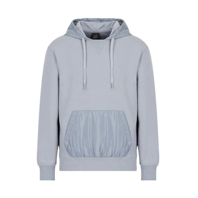 Armani Exchange AE FW22 Colorblock Drawstring Hoodie Blue/Grey Mens 3LZMFB-ZJ6TZ-11966
