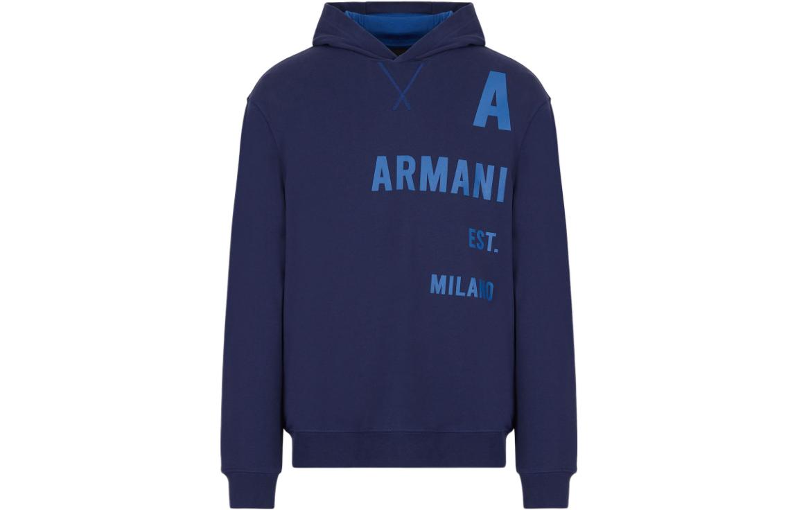 Armani Exchange AE FW22 Logo Patch Print Pullover Sweatshirt Men Blue 3LZMBA-ZJ6RZ-115BF