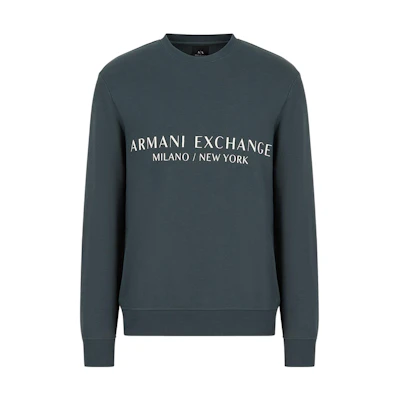 Armani Exchange AE FW22 Logo Print Crewneck Sweatshirt Men’s Dark Green 8NZM88-ZJKRZ-1839