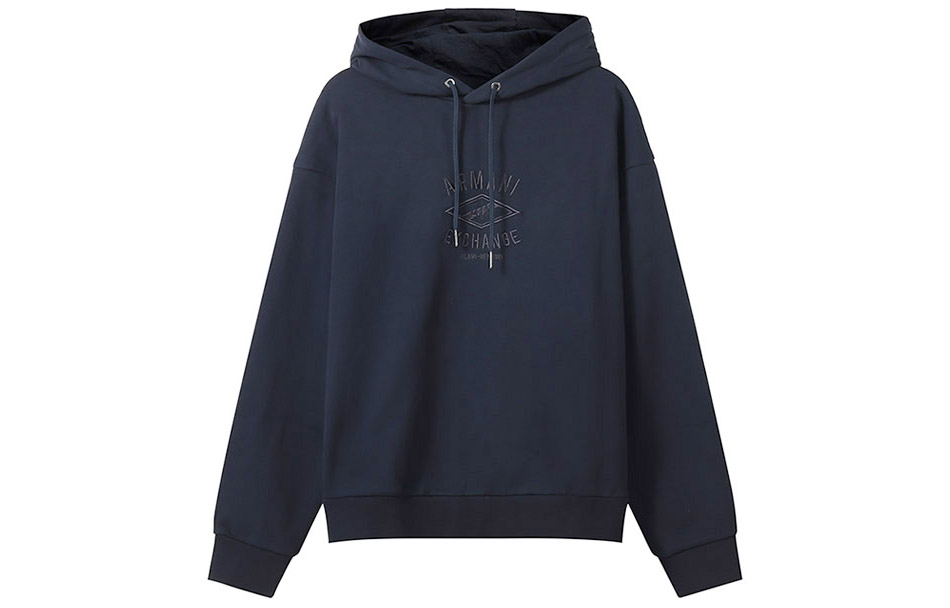 Armani Exchange AE FW22 Navy Blue Logo Embroidered Hoodie 6LZMLD-ZJNBZ-1583