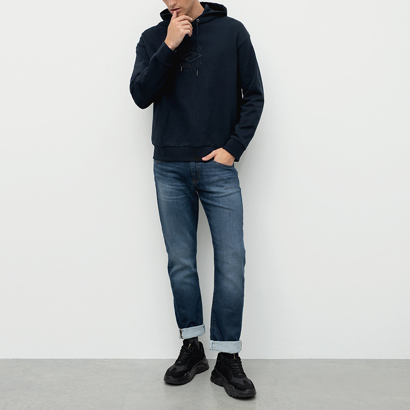 Shop Armani Exchange AE FW22 海軍藍刺繡標誌連帽衫 6LZMLD-ZJNBZ-1583