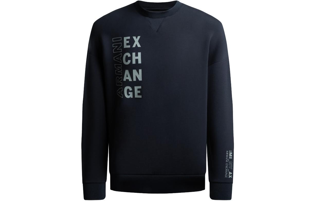 Armani Exchange AE FW22 Navy Blue Logo Print Crewneck Sweatshirt for Men 6LZMHX-ZJYBZ-1510