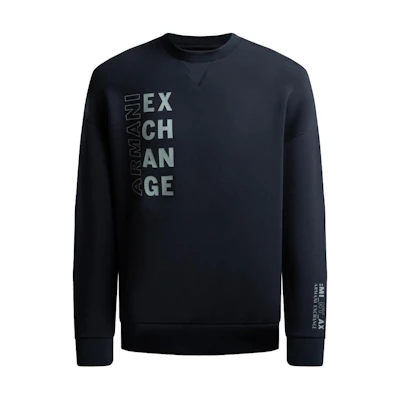 Armani Exchange AE FW22 Navy Blue Logo Print Crewneck Sweatshirt for Men 6LZMHX-ZJYBZ-1510