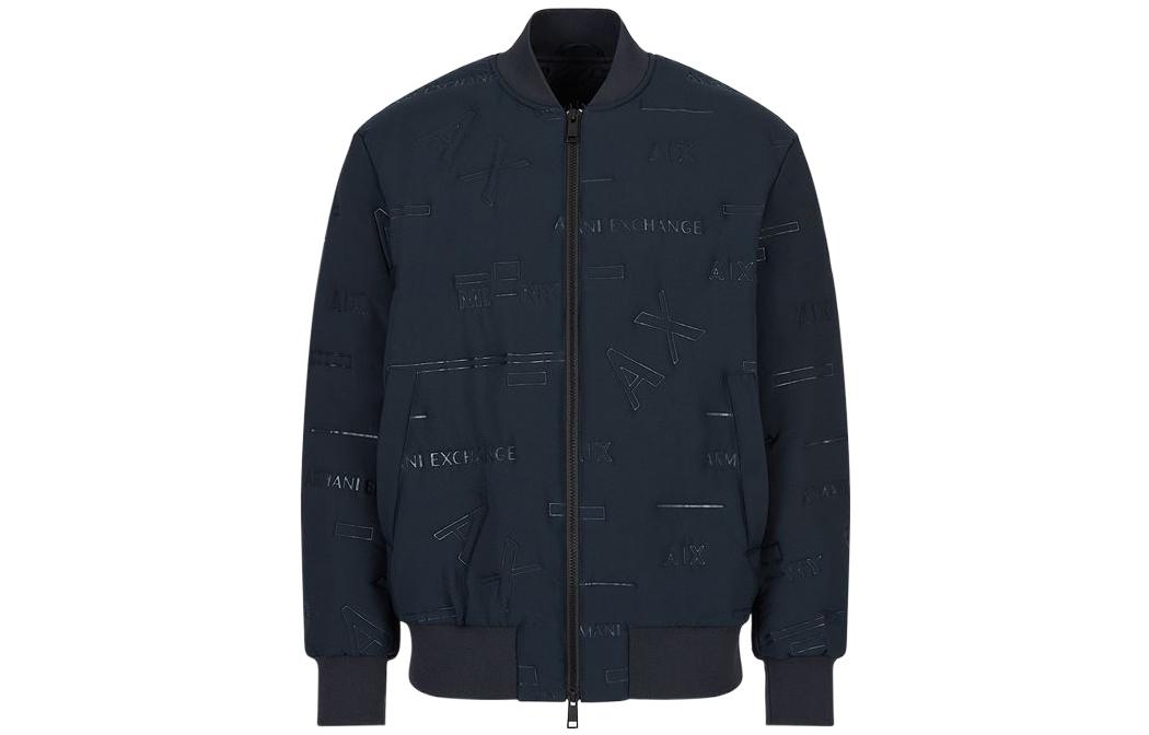Armani Exchange AE FW22 Navy Blue Stretch Zip Embroidered Bomber Jacket 6LZB04-ZNUDZ-25CQ