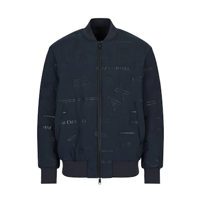 Armani Exchange AE FW22 Navy Blue Stretch Zip Embroidered Bomber Jacket 6LZB04-ZNUDZ-25CQ