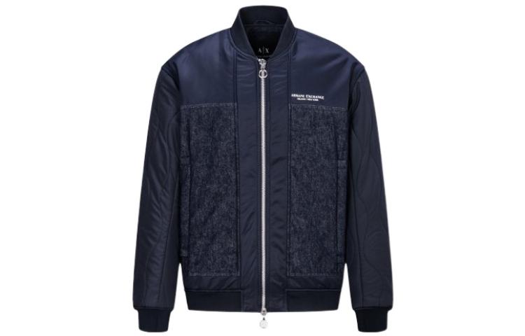 Armani Exchange AE FW22 Navy Letter Print Zip Baseball Jacket for Men 6LZBG3-Z1W2Z-05FH
