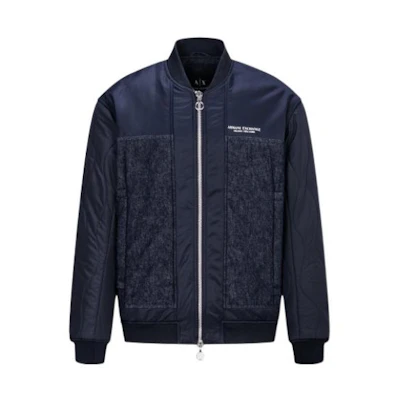 Armani Exchange AE FW22 Navy Letter Print Zip Baseball Jacket for Men 6LZBG3-Z1W2Z-05FH